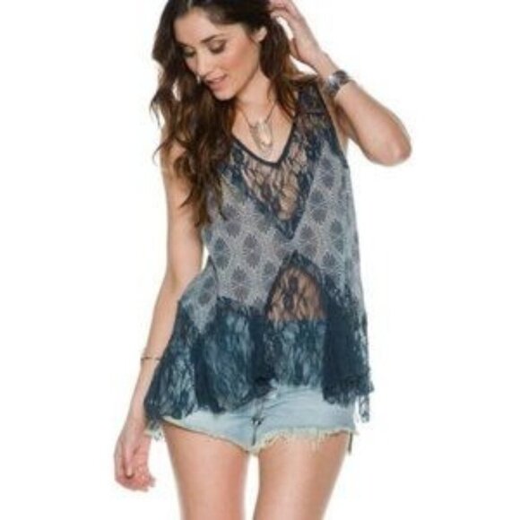 Free People Tops - Free People Blue Lace Blouse